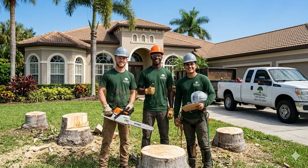 Spring Hill Tree Removal crew with completed stump grinding work